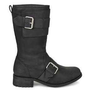 $270 UGG Chancey Water-Resistant Leather Buckled Boot COMBAT BLACK 5.5 (M33)